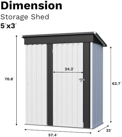 JUMMICO 5x3 FT Outdoor Storage Shed with Lockable Hinged Door, White
