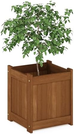 Furinno TIOMAN Planter Box, Hardwood Flower Box, Cube Garden Box, in Teak Oil, Outdoor Indoor, Garden, Patio, Balcony, Light Wood