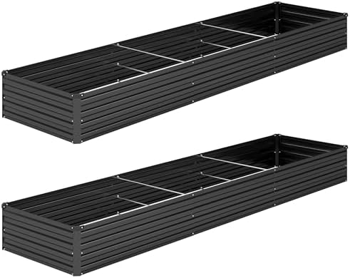 2PCS 12x2x1FT Galvanized Raised Garden Bed Kit,Vegetable Boxes-Rectangle Metal Flower Box,Large Planter Raised Beds Outdoor Garden for Planting,Fruit,Herb-Black