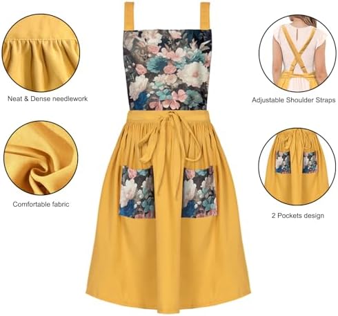 Aprons for Women with Pockets, Vintage Pinafore Apron for Kitchen Gardening