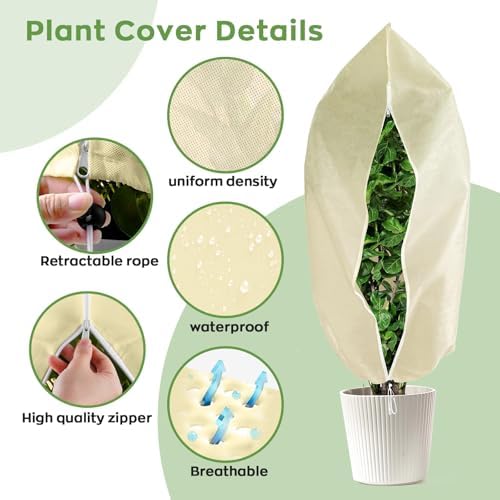 Plant Frost Protection Cover, 1 Pack 32" x 47" Zipper & Drawstring