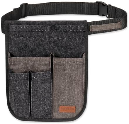 Garden Tool Belt for Women & Men, Slim Denim Garden Apron with 4 Pockets, Lightweight Adjustable Tool Pouch for Gardening, Florist, DIY & Craft, Black