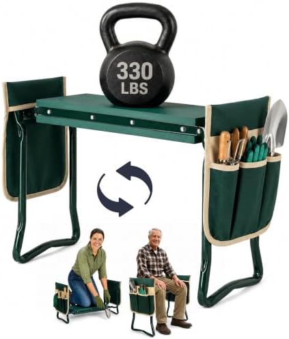 Garden Kneeler and Seat, Foldable Stool for Seniors with 2 Tool Pouches