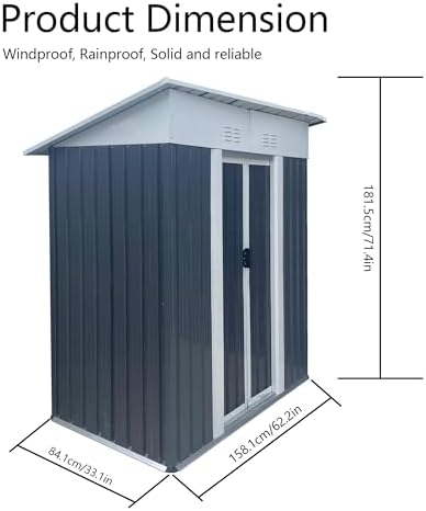 5 x 3 FT Outdoor Storage Shed, Metal Garden Shed with Aluminum Alloy Frame, Tool Shed Outdoor Storage with Lockable Sliding Doors & Vents, Small Storage House Waterproof for Backyard, Lawn, Gray