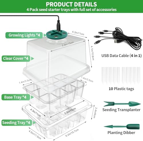 Seed Starter Trays with Grow Light Kit, 2 Pack Plant Greenhouse Propagator