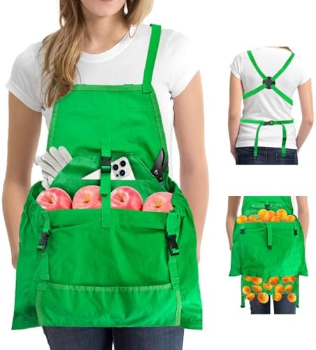 Gardening Apron Harvest Apron with Pockets, Green Garden Apron, Adjustable Waist Belt