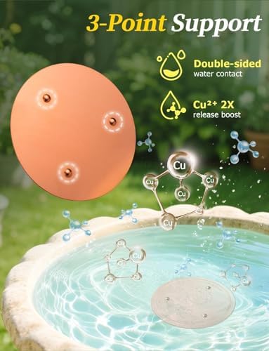 Mellbree 4-Pack Bird Bath Copper Disc, 0.6mm Reinforced 99.99% Pure Copper Cleaning Disk with Triple-Point Support Help Keep Water Clean All-Season (Sunflower)