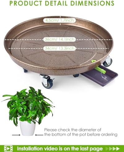 2Pack 14'' Large Plant Stand with Lockable Wheels for Indoor&Outdoor