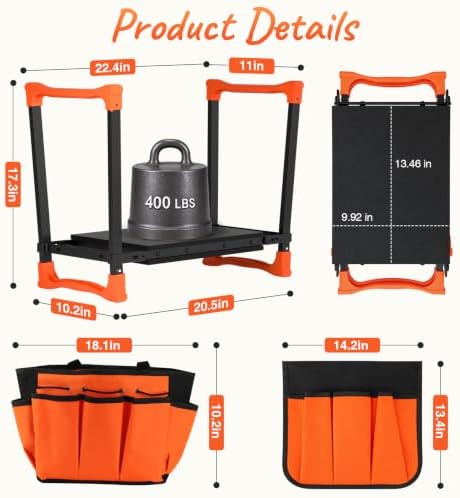 Foldable Garden Kneeler and Seat, 400 lb Capacity, 2 Tool Pouches