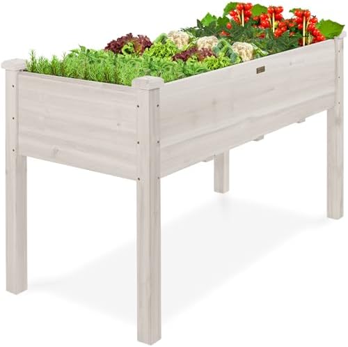 Best Choice Products 48x24x30in Raised Garden Bed, Elevated Wood Planter Box Stand for Backyard, Patio, Balcony w/Bed Liner, 200lb Capacity - White