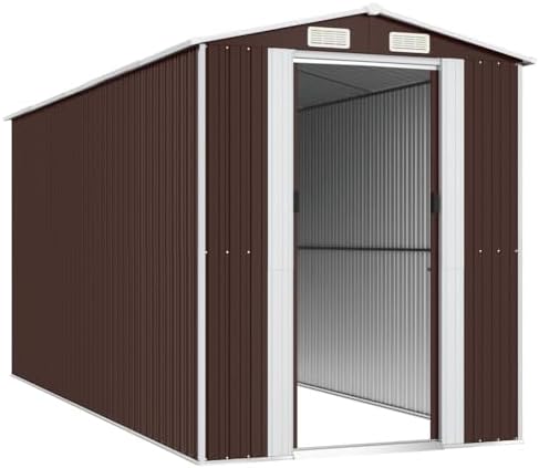 Outdoor Garden Shed 75.6x75.6x87.8 Inch, Galvanized Steel Storage House for Backyard Tools, Lawn Equipment, Dark Brown Metal Shed