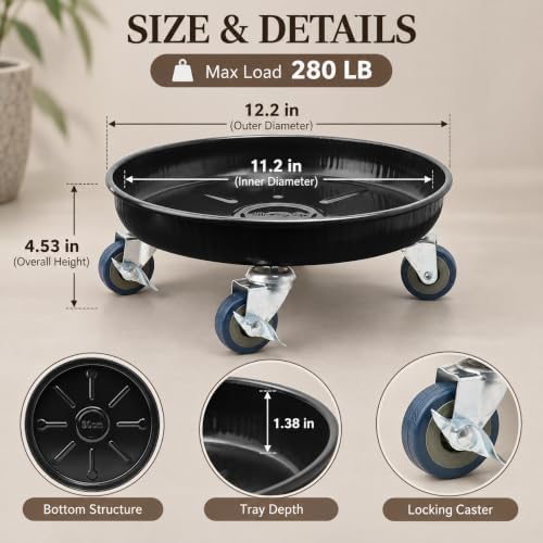 1 Pack 12.2 Inch Metal Plant Caddy, Black