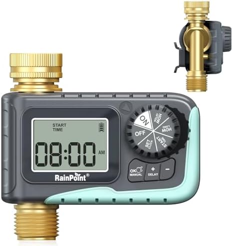 RAINPOINT Sprinkler Timer, 100% Metal Pipe Water Timer for Garden Hose, Programmable Hose Controller for Watering, Sprinkler Controller with Manual Watering/Rain Delay for Outdoor Lawn & Garden (1PCS)