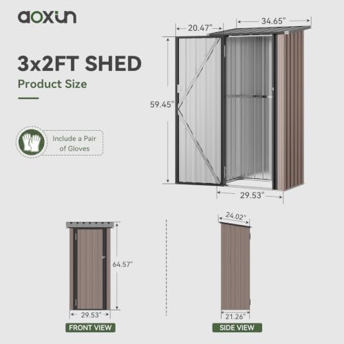 Aoxun 3x2 FT Outdoor Storage Shed, Shed with Sloping Roof, Brown