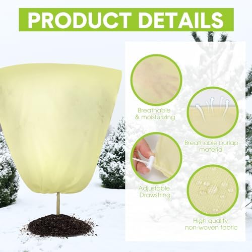 10 Pcs 47x47 Inch Plant Covers Freeze Protection Drawstring,Beige