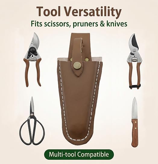 Pruner Holster,Garden Leather Hanging Pouch with Safety Lock for Hanging Pruning Shears for Garden Pruning Pliers Shears Scissors (Brown-2)
