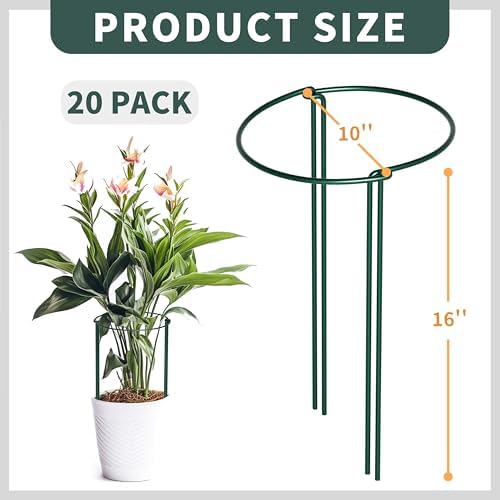 TCBWFY 20 Pack Plant Supports Stakes for Large Heavy Plants, 16"Hx10"D Peony Supports,Heavy Duty 4mm Wire Peony Cages,Interlock Garden Supports Ring Border Support,Plant Support Cage for Rose Flowers