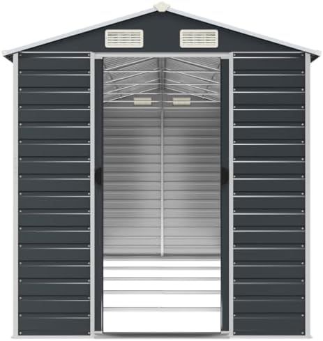 Outdoor Garden Shed 185 x 75.2 x 78 Inch Large Metal Storage House, Galvanized Steel Tool Shed with Sliding Bolt Locks and Ventilation, Anthracite