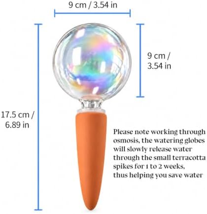 13 oz Non-Clogging Iridescent Ball Plant Watering Globes with Terracotta Spikes, Hand Blown Glass Self Watering Planter Insert, Watering Bulbs for Big & Medium Plants (3 Pack)