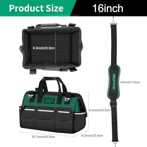 16" Heavy Duty Tool Bag Organizer, Wide Mouth Portable Toolbox