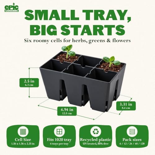 6-Cell Seed Starter Tray - 6 Trays - Black