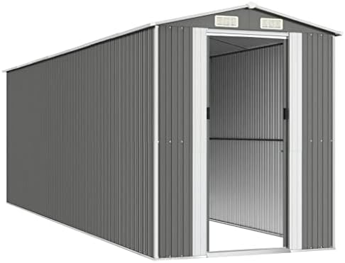 Light Grey Galvanized Steel Large Sliding Components Garden Shed, Spacious Outdoor Storage for Tools and Pool Gear, Durable Water-Resistant Steel Construction