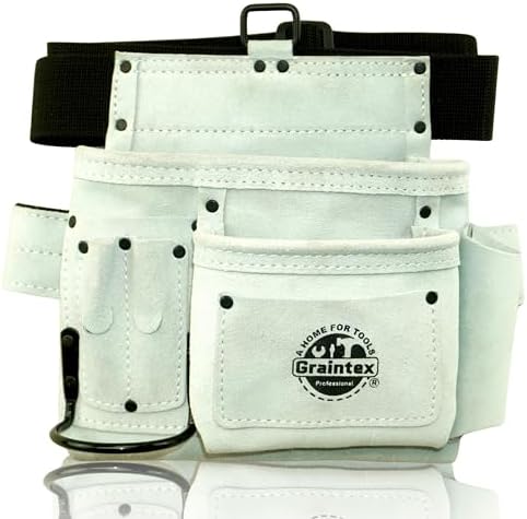 Graintex 5 Pocket Suede Leather Tool Belt/Bag, Multipurpose Leather Tool Belt for Women and Men, Ideal for Construction, Electrician, Handymen, Carpenter, Gardening Pouch & DIY Projects
