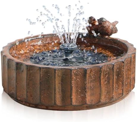 Solar Bird Bath Fountain, Birds Solar Powered Fountain, Hummingbird Birdbath with 3 Nozzles, Outdoor Water Feature for Garden Patio Backyard Decor (Roman Column Brown)