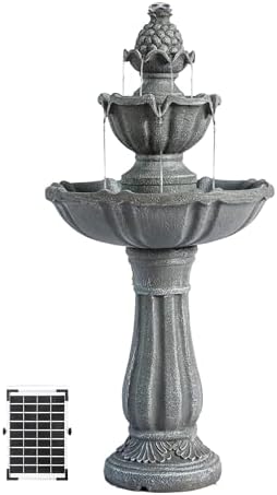 XBrand 36.2" 2-Tier Solar Water Fountain, Outdoor Freestanding Resin Bird Bath with Pump, Gray
