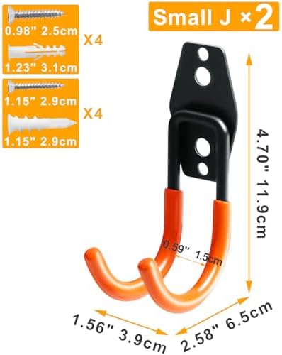 Heavy Duty Garage Hooks for Hanging, 2 Pack Metal Garage Organization Hooks, Garage Storage Hooks for Ladder Extension Cord Cable, Wall Mount Small Utility Hooks, Garden Tool Organizer/Hanger