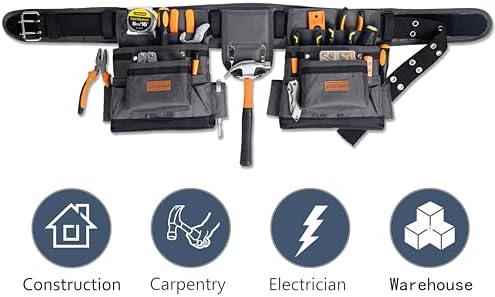 Magnetic Tool Belt with Air-Mesh Padded,22 Pockets Heavy Duty Tool Belts for Men/Construction/Carpenter/DIY'er/Electrician.Double layer thickened polyester fiber with waterproof coating.