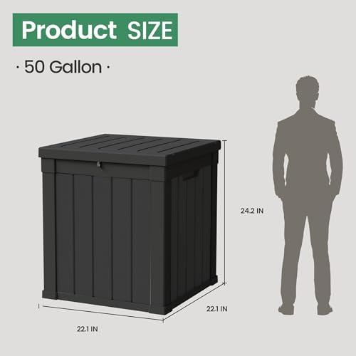50 Gallon Outdoor Storage Box Waterproof Lockable Deck Box for Patio, Black