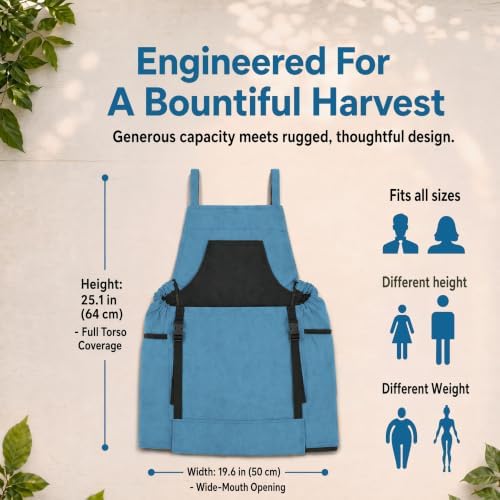 Gardening Apron with Pockets, Heavy Duty Oxford Fabric Harvest Apron