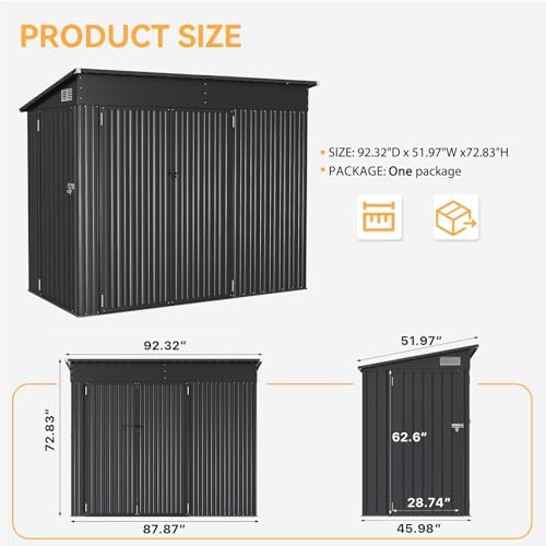 Aoxun 4'x8' Shed Outdoor Storage Shed with Triple Lockable Door