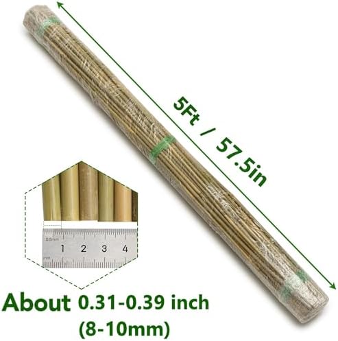60Pcs Bamboo Stakes for Plant 4.8ft (57.5 inch), Garden Bamboo Plant Stakes for Plants Support, Climbing Plants, Tomatoes, Sunflowers, Beans, Potted Plants