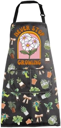 MBMSO Plant Themed Apron with Pockets Never Stop Growing Gifts for Plant Lover Garden Planting Apron for Gardener Lady Gifts