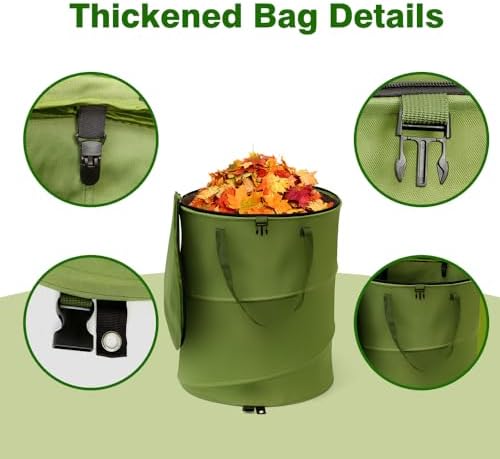 Collapsible Pop Up Trash Can, Outdoor Recycling Bin 13.8x15.8 in, 600D Oxford Cloth Yard Waste Bags, Camping Trash Can With Clip and Zip Lid (1Pcs-Green 10 Gallons)