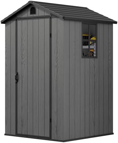 Greesum 4x4FT Plastic Outdoor Storage Shed with Floor, Dark Gray
