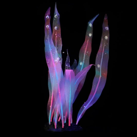 1Pc Silicone Aquarium Plants Tall Fish Tank Artificial Plants Decor Glowing Kelp Simulation Artificial Water Grass Fish Tank Plant,Pink,16.9in