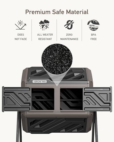 THE Growing 43 Gal Outdoor Compost Bin Tumbler for Backyard Garden, Brown