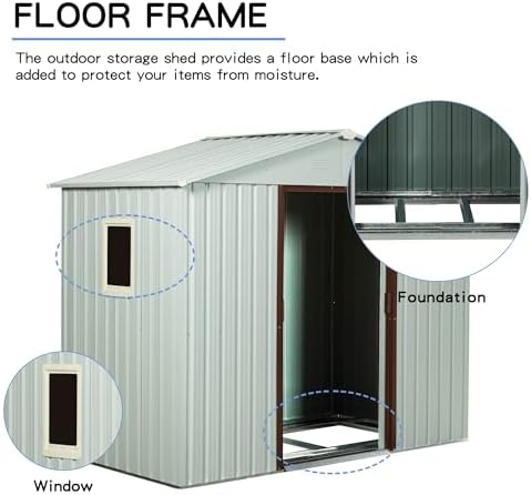 8 x 4 FT Outdoor Storage Shed, Metal Garden Shed with Floor Frame, Tool Shed Outdoor Storage with Lockable Sliding Doors & Window & Air Vents, Storage House Waterproof for Backyard, Lawn, White