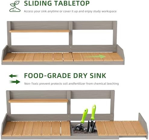 Wooden Potting Bench Table with Sink, Outdoor Garden Table Work Bench with Shelf, Workstation for Outside Patio Lawn