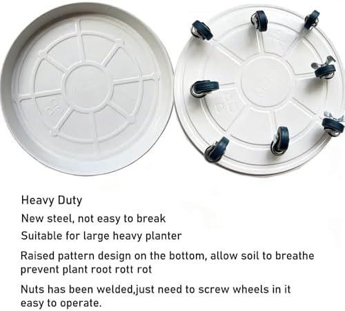 SIAMO 20" Heavy Duty Plant Caddy (570lbs Capacity)-Lockable Non-Scratch Swivel Casters All-Weather Rolling Plant Stand Saucer for Large Ceramic Planters & Heavy Trees,White,1-Pack
