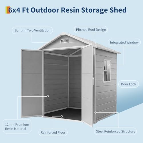 Garvee Outdoor Storage Shed with Floor, Plastic Resin Garden Shed