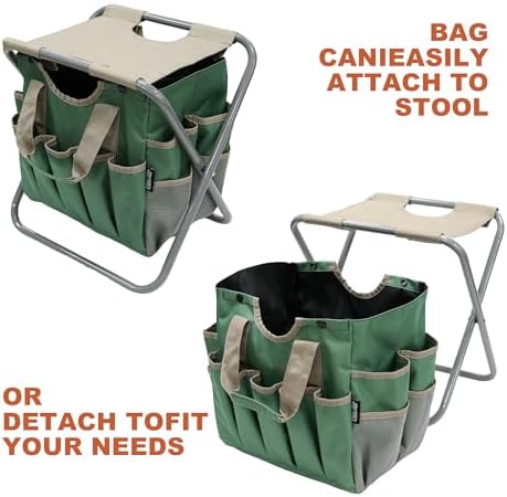 Folding Gardening Stool with Detachable Storage Tote Bag, Gardening Tools Set Organizer for Fishing Outdoor Sports Hiking Camping Garden, Gardening Gifts for Mom/Dad and Gardeners
