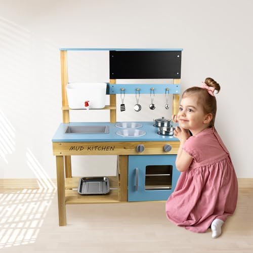 Kids Potting Bench, Wood Garden Station with Sink & Faucet, Blackboard, Garden Accessories and Storage Shelf for Boys and Girls Ages 3+