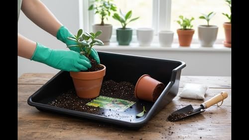 Tierra Garden Tidy Tray, Durable One Piece Potting Tray for Mixing, Growing and Potting, 24.5”x22”x8” (Black)