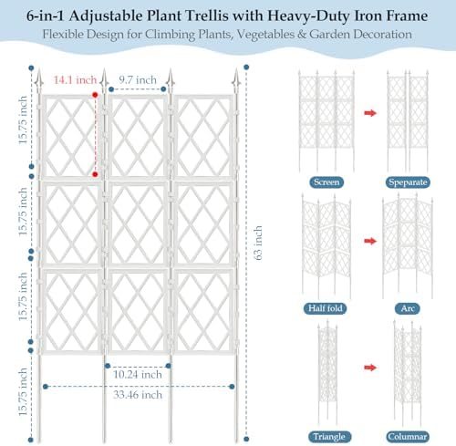 5.25FT White Garden Trellis for Climbing Plants Outdoor