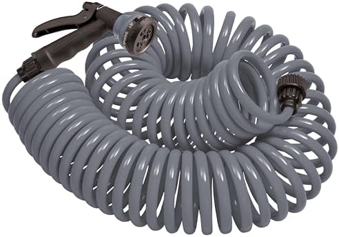 Orbit Coil Garden Hose, 50 ft, with 8-Pattern Nozzle, Gray - 27560