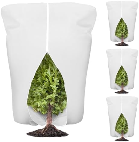 4 Pcs Plant Covers Frost Protection Bag 71"X47" Winter Reusable Plants Jacket with Zipper Drawstring Large Plant Protection Wraps Bags Frost Blanket for Winter Outdoor Garden Plants